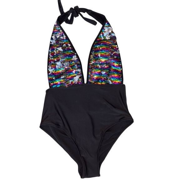Rainbow Sequin Halter Swimsuit - Picture 2 of 9
